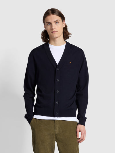 Mullen Slim Fit Merino Wool Cardigan Sweater In True Navy