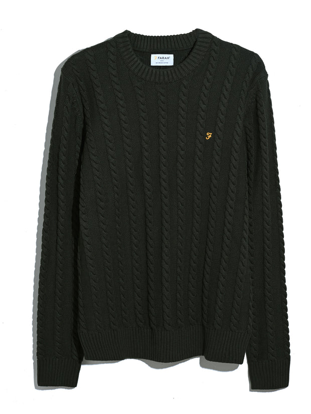 Knight Cable Knit Sweater (Evergreen) Flat