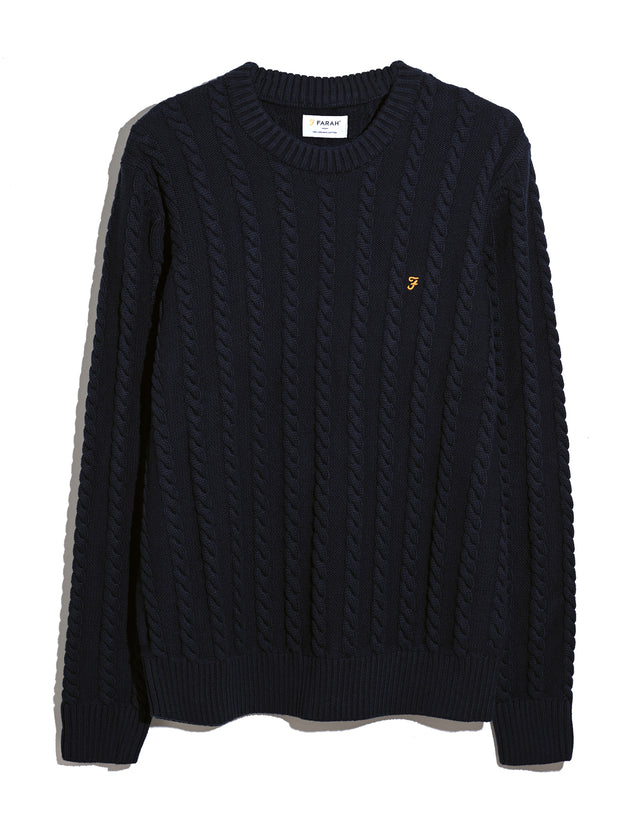 Knight Cable Knit Sweater (True Navy) Flat