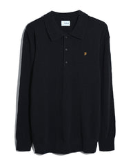 Matson Knitted Long Sleeve Polo Shirt (Black) Flat