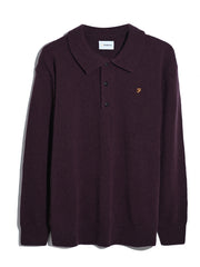 Matson Knitted Long Sleeve Polo Shirt (Bordeaux) Flat