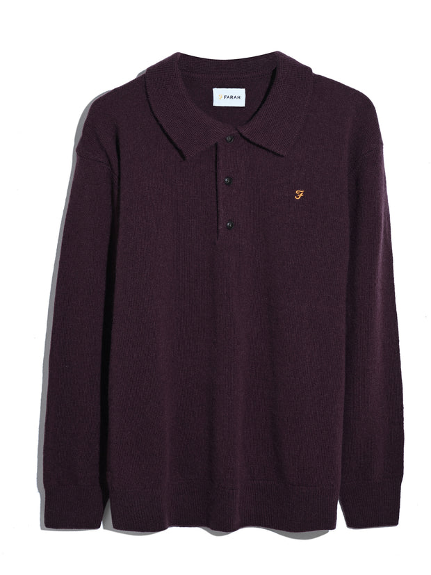 Matson Knitted Long Sleeve Polo Shirt (Bordeaux) Flat