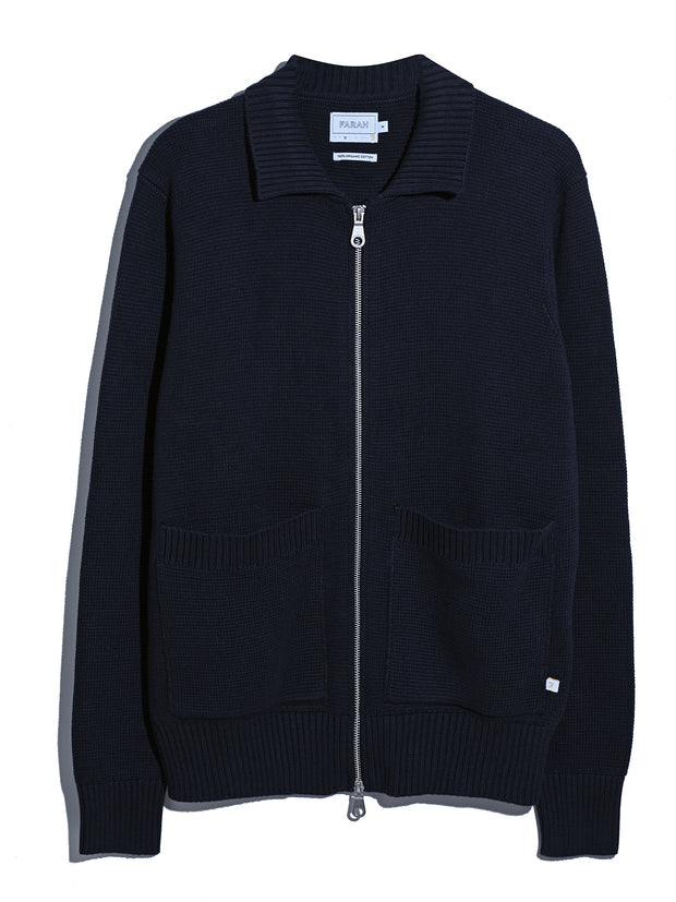 Geller Zipped Cardigan (True Navy) Flat