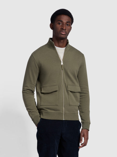 Sorrento Regular Fit Loopback Full Zip Sweatshirt In Olive Green