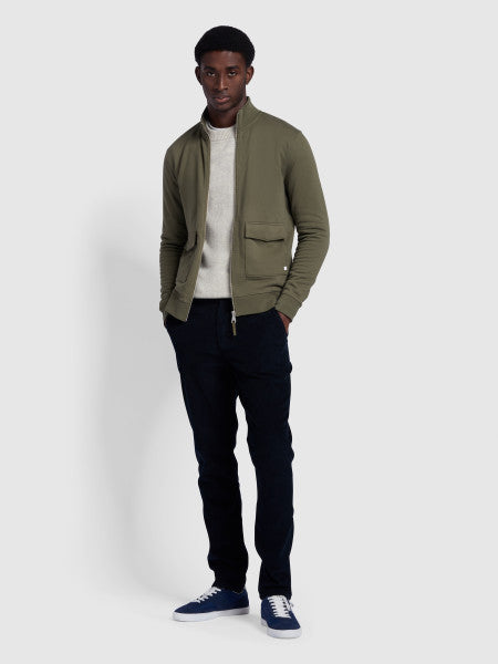 Sorrento Regular Fit Loopback Full Zip Sweatshirt In Olive Green