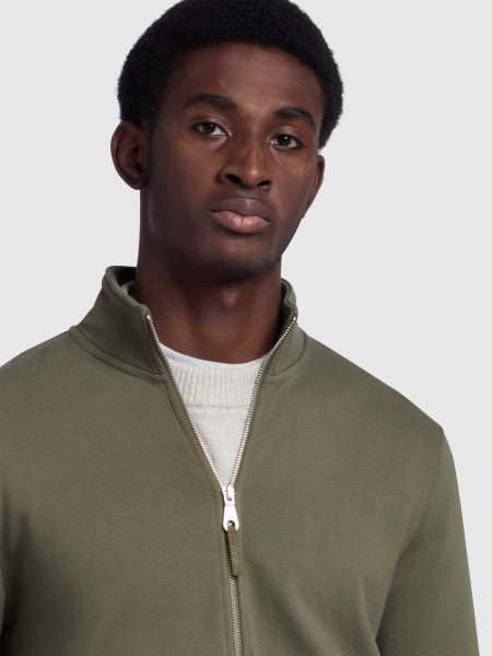 Sorrento Regular Fit Loopback Full Zip Sweatshirt In Olive Green