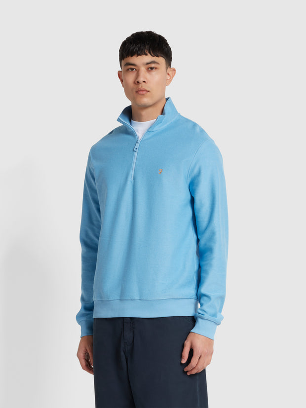 Weah Organic Cotton Half Zip Sweatshirt In Arctic Blue