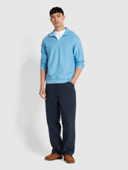 Weah Organic Cotton Half Zip Sweatshirt In Arctic Blue