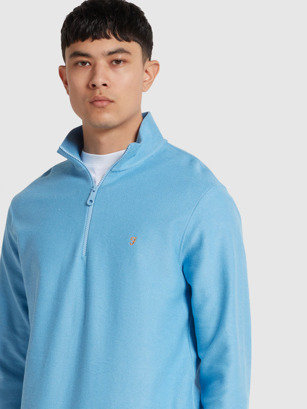 Weah Organic Cotton Half Zip Sweatshirt In Arctic Blue