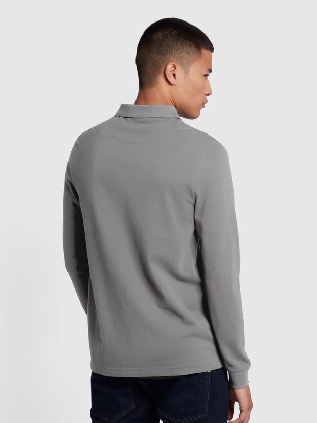 Blanes Organic Cotton Long Sleeve Polo Shirt In Grey Marl