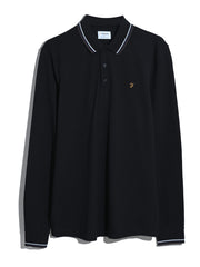 Elton Tipped Long Sleeve Polo Shirt (Black) Flat