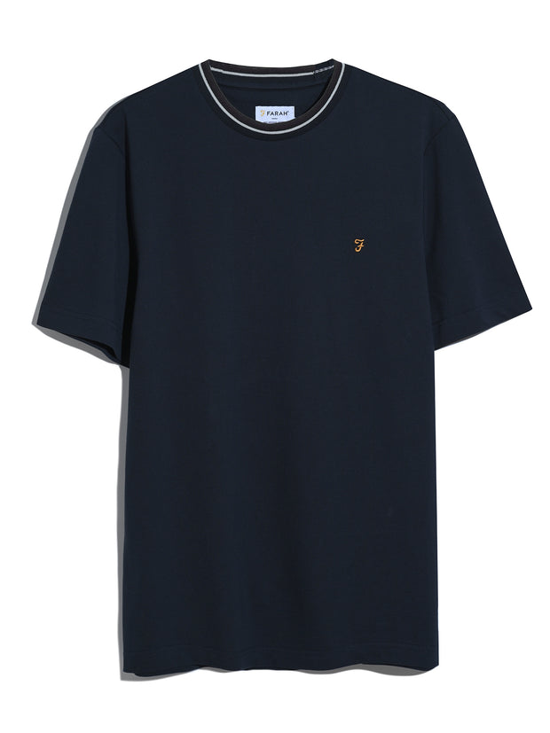 Elton Tipped Pique T-Shirt (True Navy) Flat