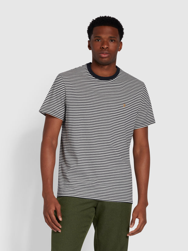 Daytona Slim Fit Striped Organic Cotton T-Shirt In True Navy