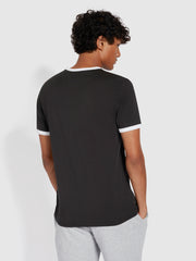 Groves – Schmal geschnittenes Ringer-T-Shirt aus Bio-Baumwolle in Schwarz