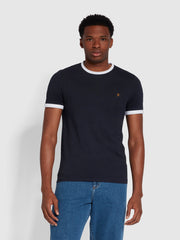 Groves Slim Fit Ringer-T-Shirt aus Bio-Baumwolle in True Navy