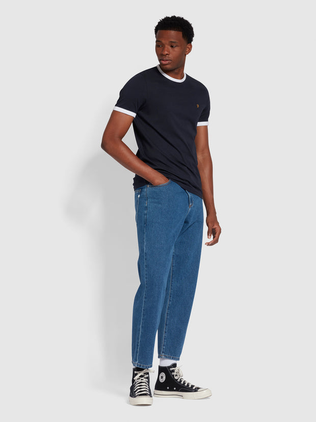 Groves Slim Fit Ringer-T-Shirt aus Bio-Baumwolle in True Navy