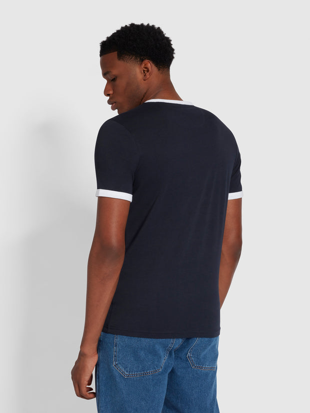 Groves Slim Fit Organic Cotton Ringer T-Shirt In True Navy