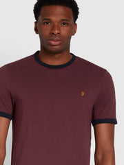 Groves Slim Fit Ringer-T-Shirt aus Bio-Baumwolle in Farah-Rot