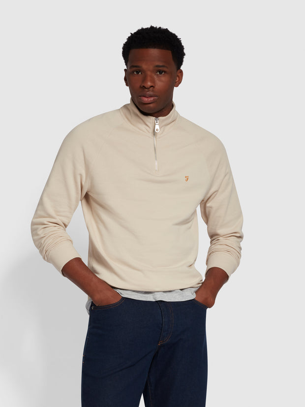 Jim Slim Fit Organic Cotton Quarter Zip Sweatshirt In Fog