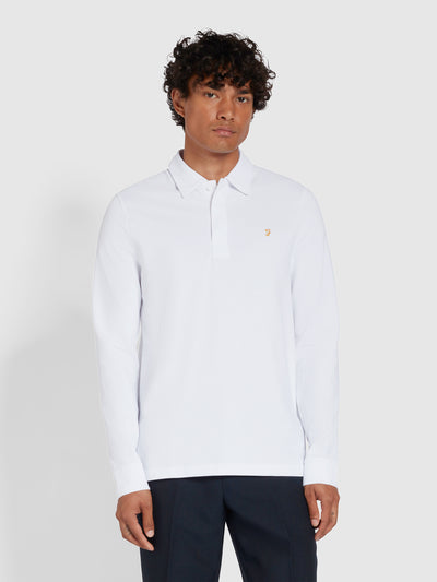 Haslam Slim Fit Long Sleeve Organic Cotton Polo Shirt In White