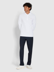 Haslam Slim Fit Long Sleeve Organic Cotton Polo Shirt In White