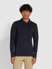 Haslam Slim Fit Long Sleeve Organic Cotton Polo Shirt In True Navy
