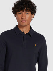 Haslam Slim Fit Long Sleeve Organic Cotton Polo Shirt In True Navy