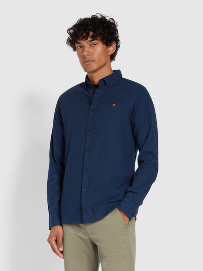 Steen Slim Fit Brushed Organic Cotton Shirt In True Blue