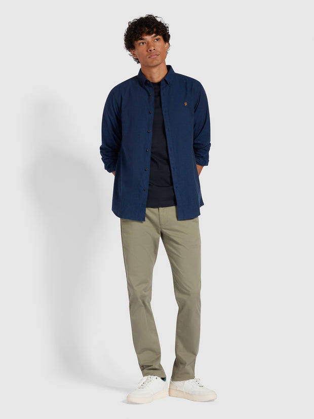 Steen Slim Fit Brushed Organic Cotton Shirt In True Blue