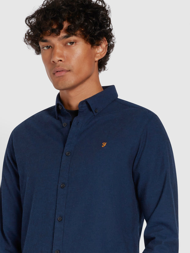 Steen Slim Fit Brushed Organic Cotton Shirt In True Blue