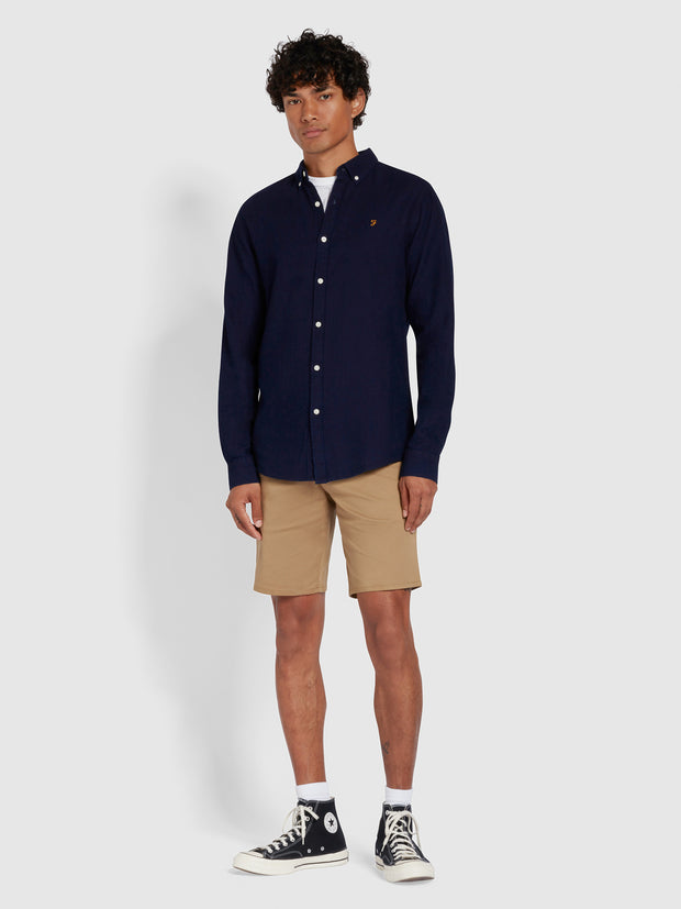 Brewer Slim Fit Organic Cotton Indigo Oxford Shirt In Mid Indigo