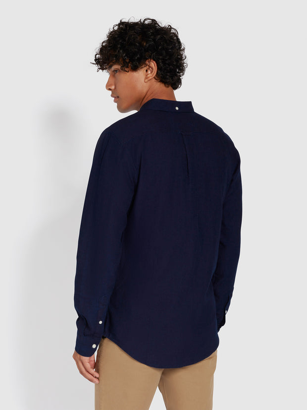 Brewer Slim Fit Organic Cotton Indigo Oxford Shirt In Mid Indigo