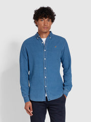 Brewer Slim Fit Organic Cotton Denim Shirt In Stone Wash