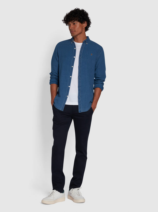 Brewer Slim Fit Organic Cotton Denim Shirt In Mid Indigo