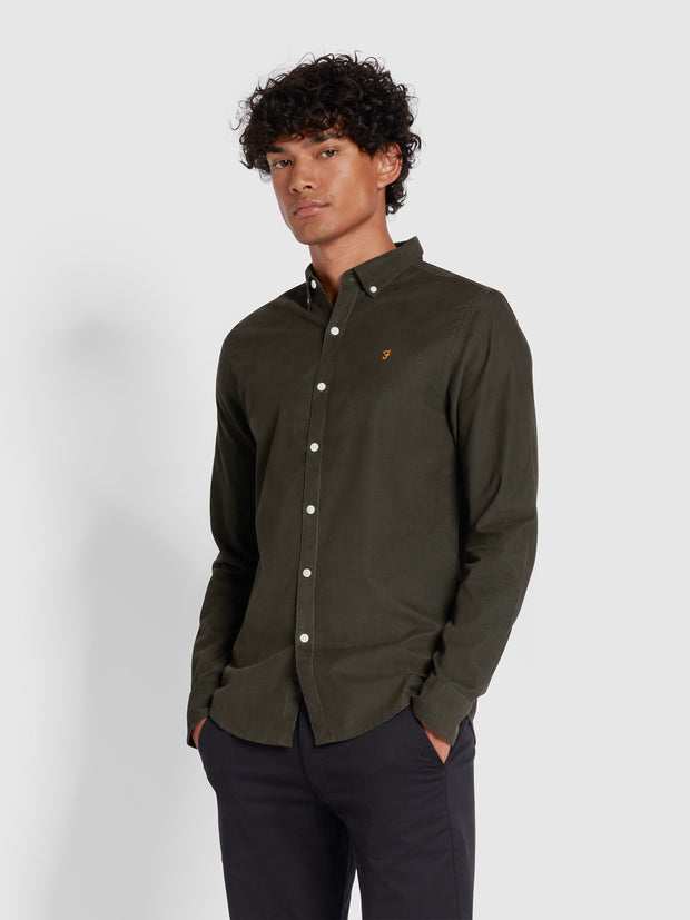 Fontella Slim Fit Corduroy Shirt In Evergreen
