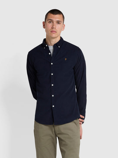 Fontella Slim Fit Corduroy Shirt In True Navy