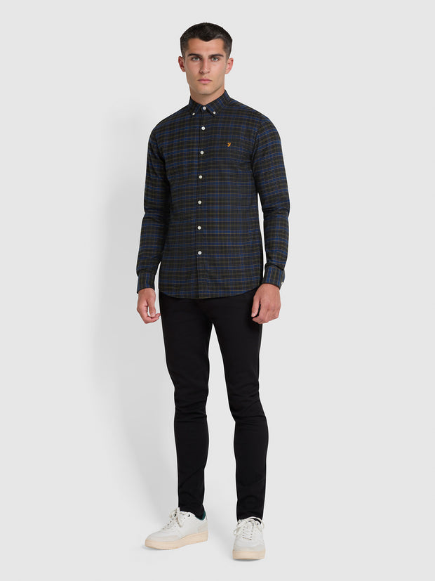 Fraser Slim Fit Button Down Check Organic Cotton Shirt In Evergreen