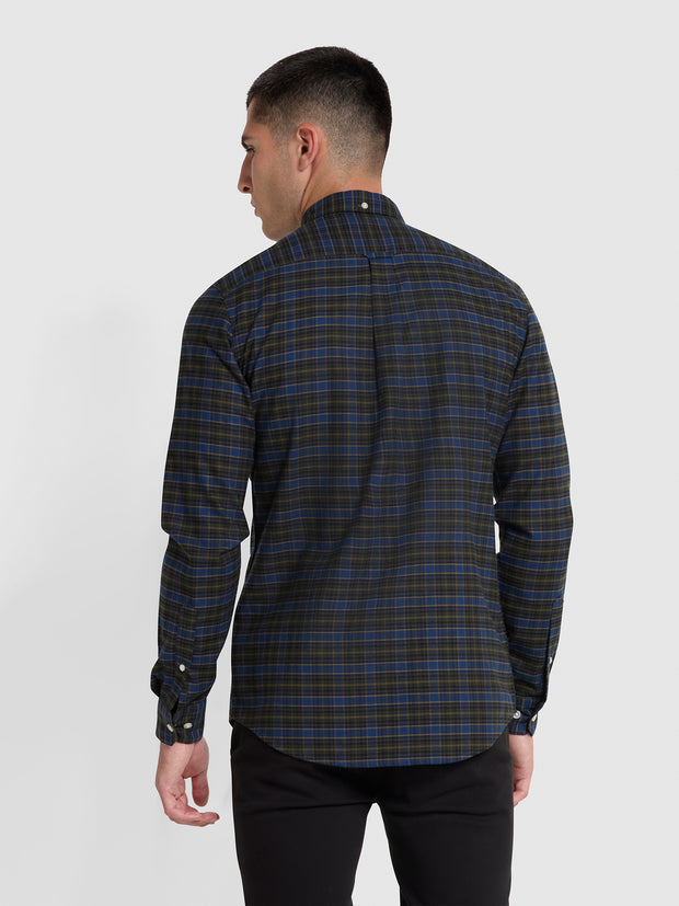 Fraser Slim Fit Button Down Check Organic Cotton Shirt In Evergreen