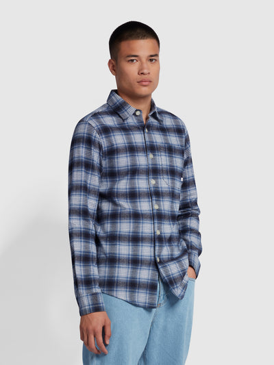 Calabria Casual Fit Ombre Check Shirt In Steel Blue