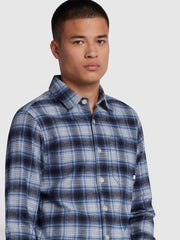 Calabria Casual Fit Ombre Check Shirt In Steel Blue