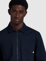 Olmes Casual Fit Long Sleeve Zipped Overshirt In True Navy