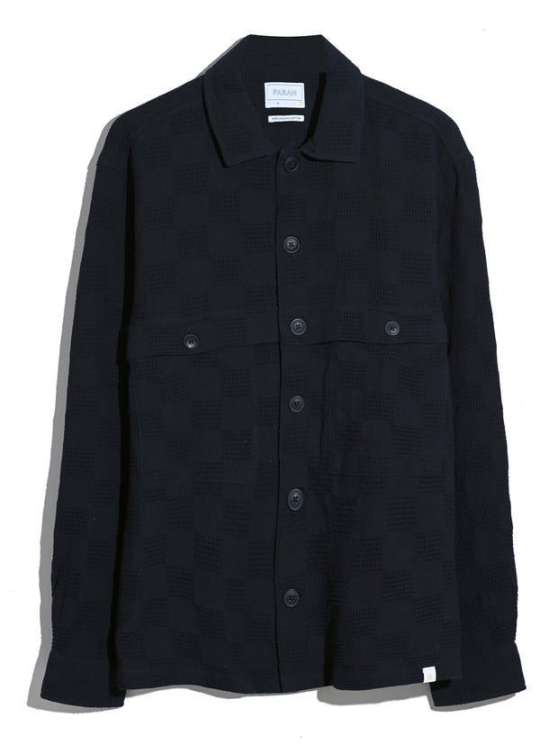 Pemberton Textured Check Overshirt (True Navy) Flat