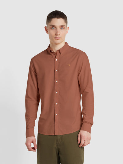 Brewer Slim Fit Organic Cotton Oxford Shirt In Teak