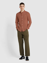 Brewer Slim Fit Organic Cotton Oxford Shirt In Teak