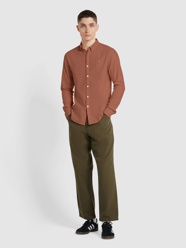 Brewer Slim Fit Organic Cotton Oxford Shirt In Teak