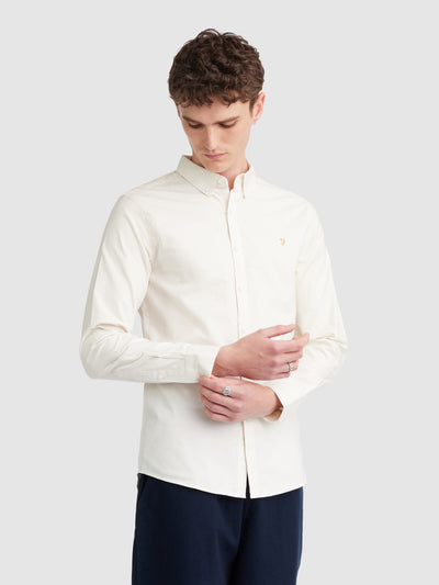 Brewer Slim Fit Organic Cotton Oxford Shirt In Ecru
