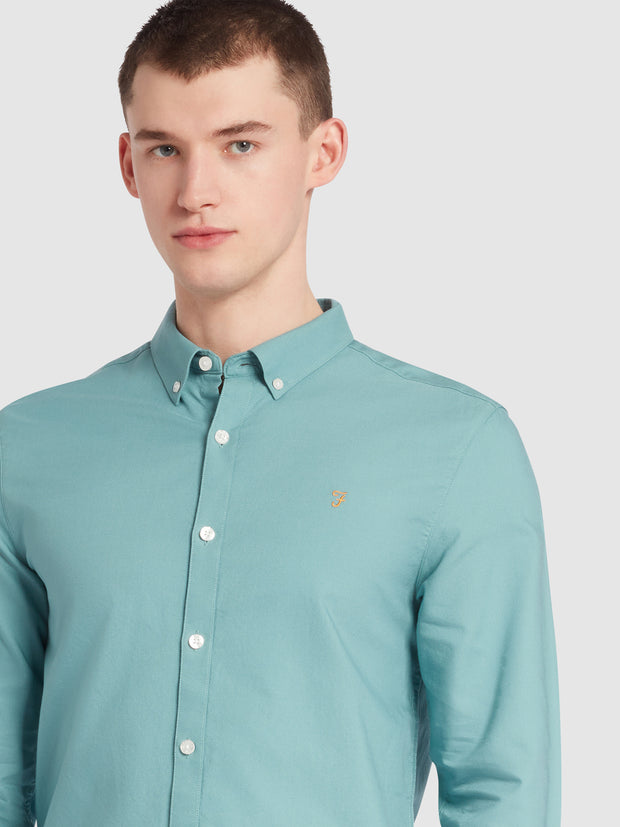 Brewer Slim Fit Organic Cotton Long Sleeve Shirt In Brook Blue