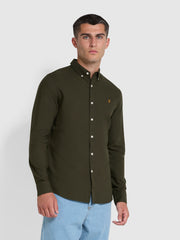 Brewer Slim Fit Organic Cotton Oxford Shirt In Evergreen