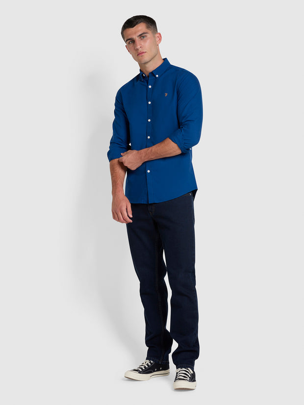 Brewer Slim Fit Organic Cotton Oxford Shirt In Blue Peony