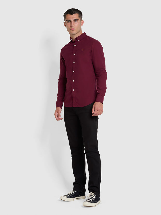 Brewer Slim Fit Organic Cotton Oxford Shirt In Bordeaux